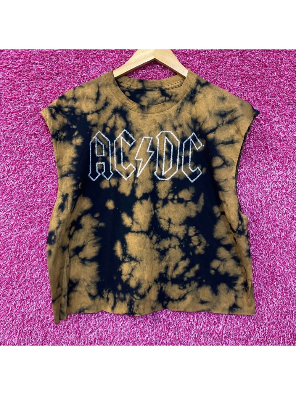 AC/DC Tie Dye Rock Band Sleeveless Croptop Large